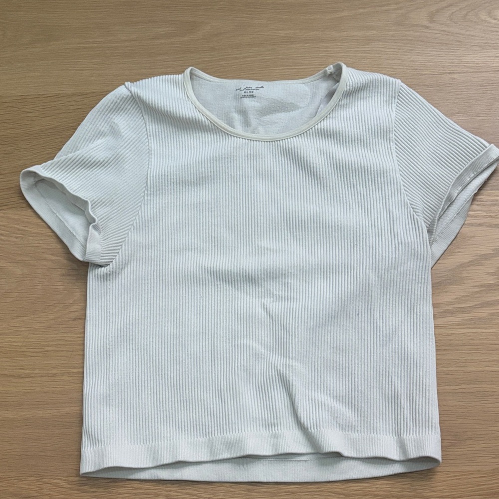 Urban Outfitters Cream Ribbed Short Sleeve Top